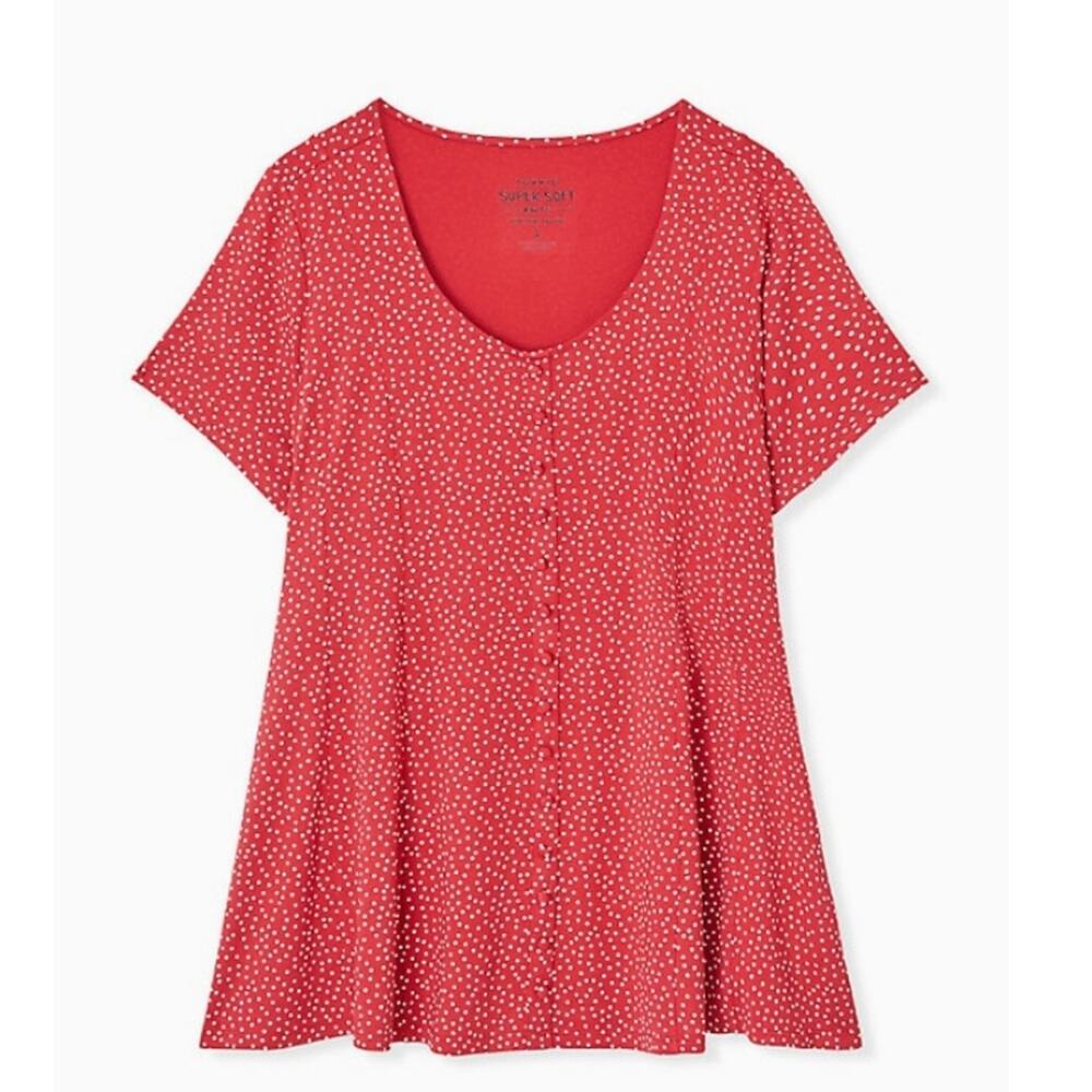 NEW Torrid Medium/Large Size 10 Womens Ditsy Dots Fit & Flare Top Polka Dot Red